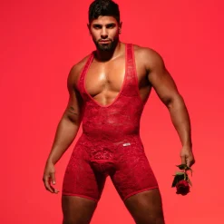 Body à Poches en Dentelle Fluide Rouge