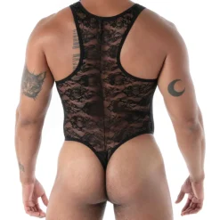Body String en Dentelle Fluide Noir