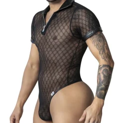 Body String Résille Géométrique Noir