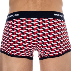 Boxer Court Coton Géométrique Bleu Marine