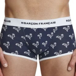 Boxer Court Origami Coq - Bleu Marine - Blanc