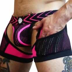 Boxer Jock Chock Dickmatized Noir - Rose Fluo