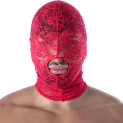 Cagoule Bouche Ouverte en Dentelle Fluide Rouge