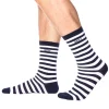 Chaussettes Basses Coton Marinière - Bleu Marine - Blanc