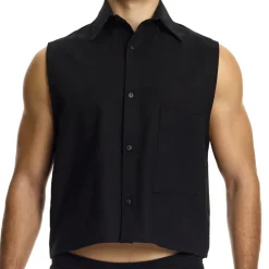 Chemise Crop Sans Manches en Lin Noire