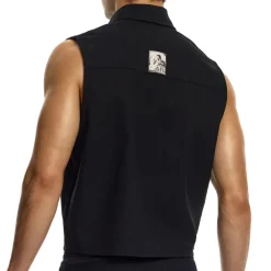 Chemise Crop Sans Manches en Lin Noire