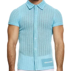 Chemise Striped Crochet Bleu Clair