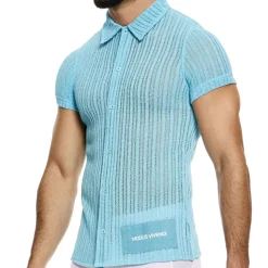 Chemise Striped Crochet Bleu Clair