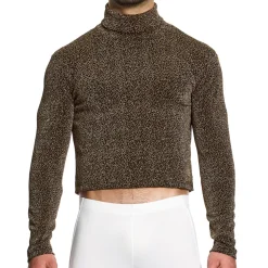 Crop Top Col Roulé Crackled Doré