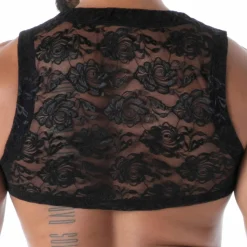 Crop Top Zippé en Dentelle Fluide Noir
