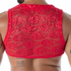 Crop Top Zippé en Dentelle Fluide Rouge