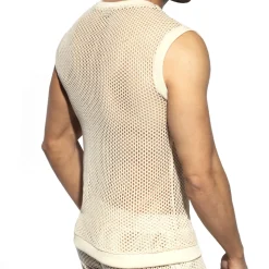 Débardeur Col V Crochet Beige