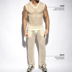 Débardeur Col V Crochet Beige