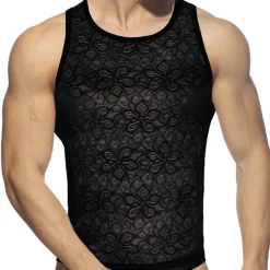 Débardeur Dentelle Florale Noir