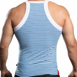 Débardeur Miami Cabana Boy Rayé Blanc - Bleu