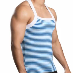 Débardeur Miami Cabana Boy Rayé Blanc - Bleu