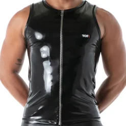 Débardeur Zippé en Latex Seconde Peau Noir