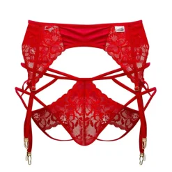 Ensemble Jarretière - Jock Strap Dentelle Rouge