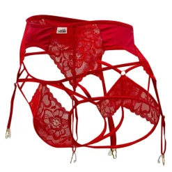 Ensemble Jarretière - Jock Strap Dentelle Rouge