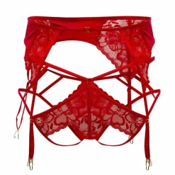 Ensemble Jarretière - Jock Strap Dentelle Rouge