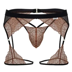 Ensemble Jarretière - String Ficelle Dentelle Terracotta