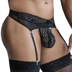 Ensemble String - Porte-Jarretelle en Dentelle Noir