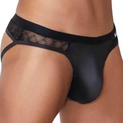 Jock Strap Dentelle Simili Cuir Noir