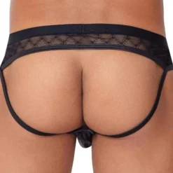 Jock Strap Dentelle Simili Cuir Noir