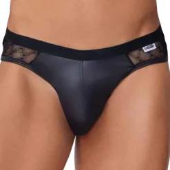 Jock Strap Dentelle Simili Cuir Noir