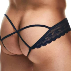 Jock Strap Lingerie Dentelle Bleu Marine