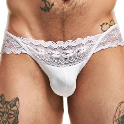 Jock Strap Lingerie Dentelle Blanc
