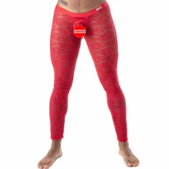 Legging Ouvert en Dentelle Fluide Rouge