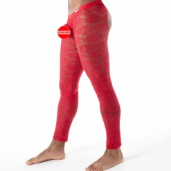 Legging Ouvert en Dentelle Fluide Rouge