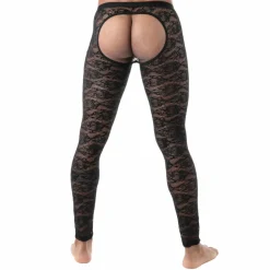 Legging Ouvert en Dentelle Fluide Noir