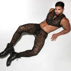 Legging Ouvert en Dentelle Fluide Noir