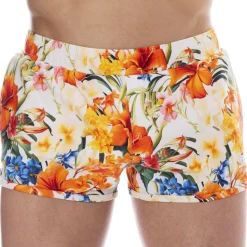 Short de Bain Tropical Summer Blanc