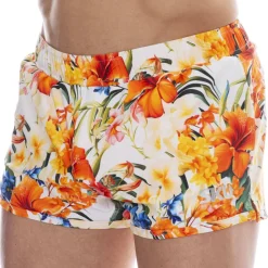 Short de Bain Tropical Summer Blanc