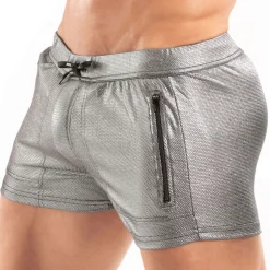 Short de bain Zippé Métal Argent