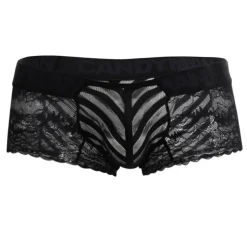 Shorty Dentelle Résille Rayée Noir