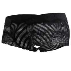 Shorty Dentelle Résille Rayée Noir
