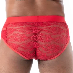 Slip à Poches en Dentelle Fluide Rouge