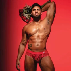 Slip à Poches en Dentelle Fluide Rouge