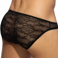 Slip Bikini Dentelle Florale Noir