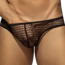 Slip Bikini Maille Ajourée - Marron
