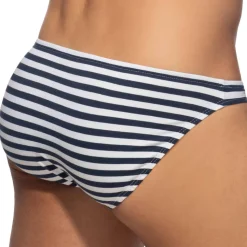 Slip Bikini Marinière Marine - Blanc