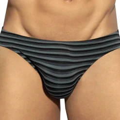 Slip Bikini Rayé Noir - Gris