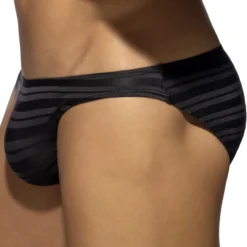 Slip Bikini Rayure Horizontale - Noir