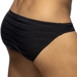 Slip Bikini Rayure Horizontale - Noir