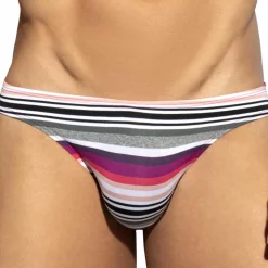 Slip Bikini Retro Stripes Gris - Rose