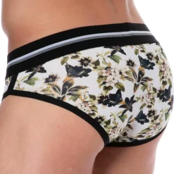 Slip Coton Floral Blanc Cassé